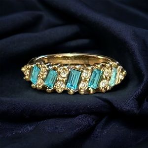 Aquamarine and simulated diamonds ring